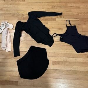 Elegant Black Leotards, skirt shoes & tights